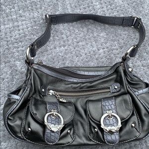 Charcoal gray soft leather shoulder bag